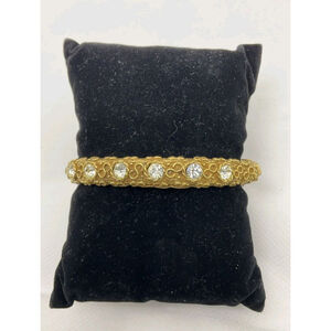 Vintage Goldette Goldtone Clear Rhinestone Textured Bracelet | 7" EUC